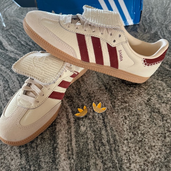 adidas Shoes - XXX SOLD XXXX LT White Ruby Red Leather Fold Tongue Sneakers Women’s 8.5 NWT